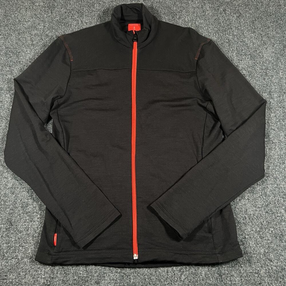 Icebreaker Mens Full Zip Jacket Sz S Black Merino Wool Active Mid Layer Hiking